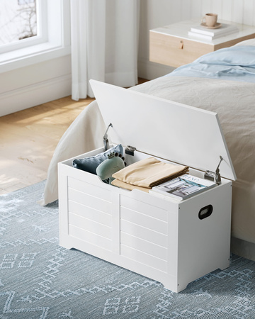 Biały ozdobny kufer drewniany - Skrzynia drewniana schowek - VASAGLE LSB063T14