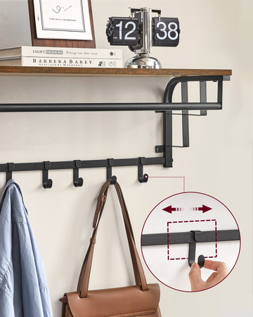 Wieszak ścienny do przedpokoju Loft - Wieszak na ścianę z półką - VASAGLE LCR102B01