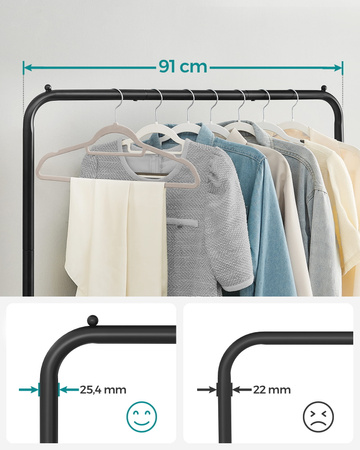 Mobilny wieszak na ubrania - Czarny stojak na ubrania na kółkach SONGMICS HSR25BKV1