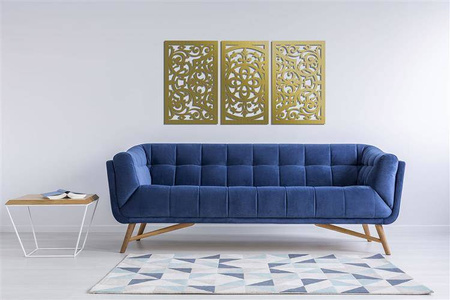 DEKORACYJNY TRYPTYK AŻUROWY, FLORELLE, DEKORACJA ŚCIENNA 3D, ORNAMENT, 80 x 150 cm, CZARNY