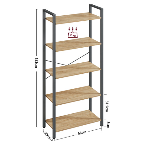 Rustykalny regał do salonu - Industrialna półka na książki Loft (Dąb Sonoma) VASAGLE LLS061B11