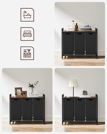 Czarny kosz na pranie 114l Loft - Kosz na bieliznę 3 komory - VASAGLE BLH301B01