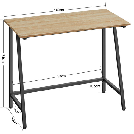 Proste biurko loftowe 100x50 z metalu - Industrialne biurko (Dąb Sonoma) VASAGLE LWD040B11