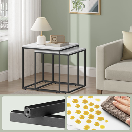 Stoliki kawowe - czarne metalowe nogi i marmurowy blat - Zestaw 2 stolików Loft