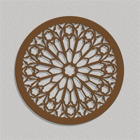 AŻUROWA ROZETA GOTYCKA,ROSE DU MIDI, DEKORACJA ŚCIENNA 3D, ORNAMENT,60 CM, ZŁOTY