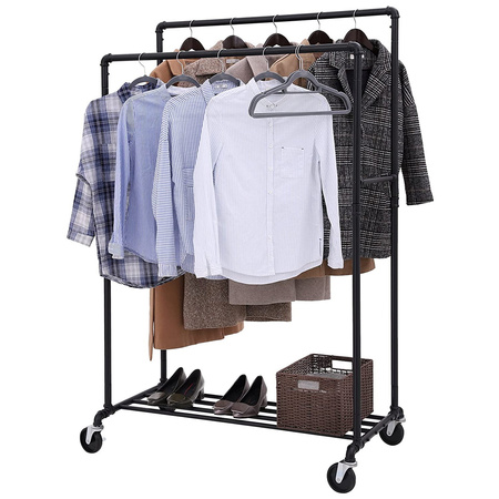 Czarny stojący wieszak - Podwójny stojak na ubrania na kółkach - SONGMICS HSR60B