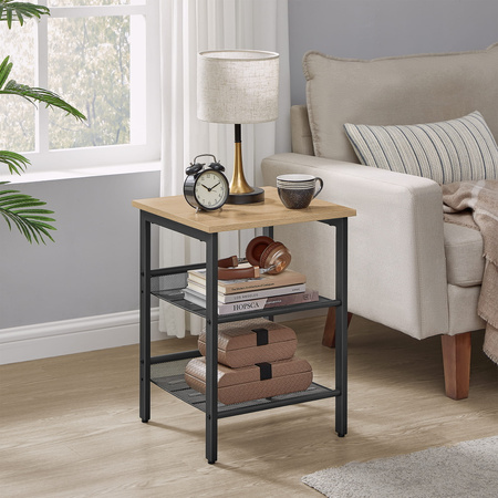 Loftowy stolik nocny - Kwadratowy stolik pomocniczy z dwiema półkami (Dąb Sonoma) VASAGLE LET023B11