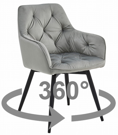 Krzesło JORK360 szare obrotowe tapicerowane – z aksamitu, na czarnych metalowych nogach