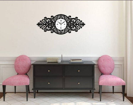 Elegancki, ażurowy zegar ścienny VINCENT 30x70 cm wykonany w stylu retro, kolor czarny, ORNAMENTI