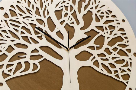 Okrągły, ażurowy zegar ścienny DRZEWO ŻYCIA w kolorze naturalnego drewna, ORNAMENTI