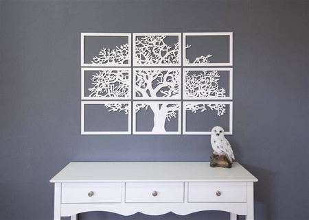DEKORACYJNY TRYPTYK AŻUROWY, DRZEWO ŻYCIA, DEKORACJA ŚCIENNA 3D, MOZAIKA, ORNAMENT, 90 x 132 cm, BIAŁY