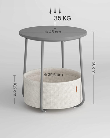 Szary okrągły stolik kawowy z koszem 45 cm - Stolik ze schowkiem - SONGMICS - LET223G49