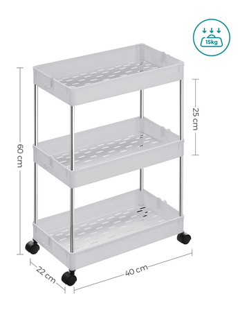 Biały regał na kółkach - Wózek półka na kółkach (3 półki) - SONGMICS KSC009W01