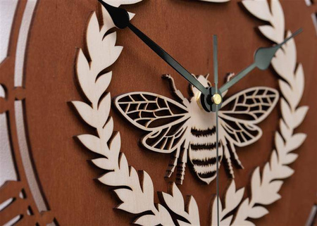 Dekoracyjny zegar ścienny KRÓLOWA PSZCZÓŁ w kolorze bejcy sosnowej, ORNAMENTI