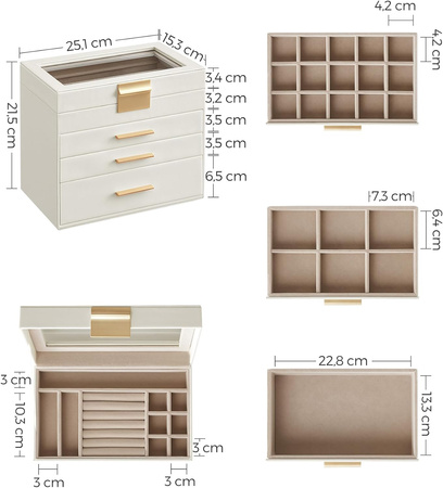 Szkatułka na biżuterię - Pudełko, organizer, kuferek na biżuterię SONGMICS JBC161W01