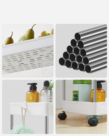 Biały regał na kółkach - Wózek półka na kółkach (3 półki) - SONGMICS KSC009W01