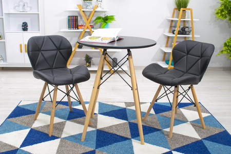 Mały okrągły stół czarny blat 60cm z drewnianymi naturalnymi nogami TODI