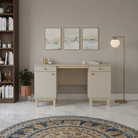 Biurko z dwoma szafkami VERYSIMPL B-MODEL-1 — konfigurowane biurko z szerokim blatem (140–160 cm)