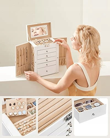 Biała szkatułka na biżuterię - Organizer na biżuterię - SONGMICS JBC152W01