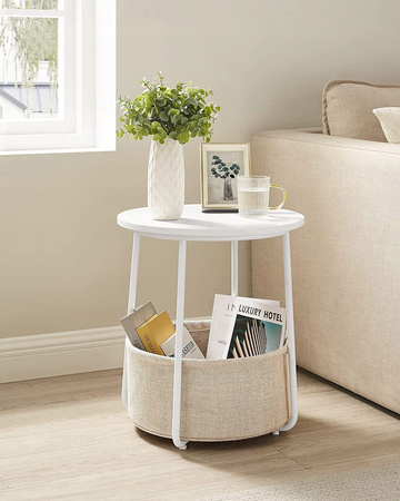 Biały okrągły stolik kawowy z koszem 45 cm - Stolik ze schowkiem - SONGMICS LET223W10