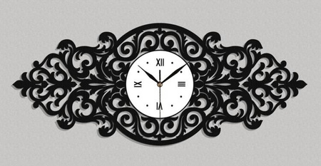 Elegancki, ażurowy zegar ścienny VINCENT 30x70 cm wykonany w stylu retro, kolor czarny, ORNAMENTI