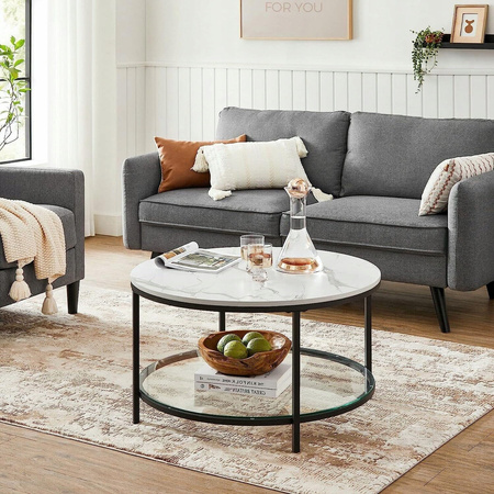 Czarny stolik kawowy z marmurowym blatem - Okrągła ława do salonu - VASAGLE LCT071B13