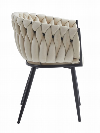 Welurowe krzesło tapicerowane glamour ORION - Beżowe krzesło Warkocz z aksamitu