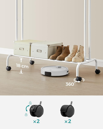 Biały stojący wieszak na kółkach - Podwójny stojak na ubrania - SONGMICS HSR107W01