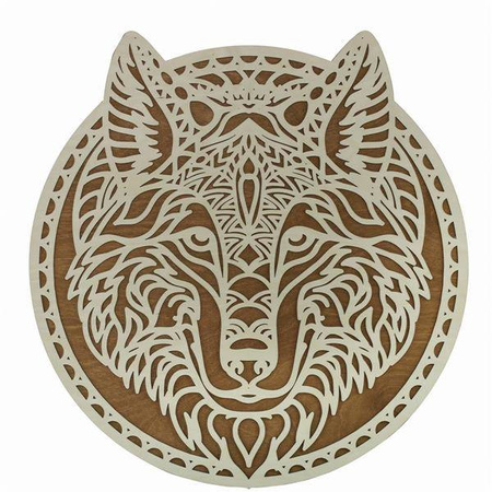 AŻUROWA, DWUWARSTWOWA DEKORACJA ŚCIENNA, WILK, BOHO STYLE, BEJCA