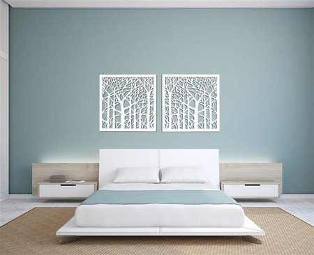 DEKORACYJNY PANEL AŻUROWY, FOREST, DRZEWA, DEKORACJA ŚCIENNA 3D, ORNAMENT, DYPTYK , CZARNY