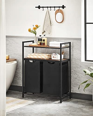 Czarny kosz na pranie 92l Loft - Dwukomorowy kosz na bieliznę - VASAGLE BLH211B01