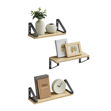 Półki ścienne do salonu - Wiszące półki na ścianę - Zestaw półek (Dąb Sonoma) VASAGLE LWS033B11