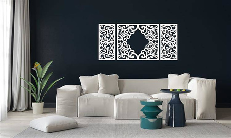 AŻUROWY TRYPTYK DEKORACYJNY, CLEMENTINE, DEKORACJA ŚCIENNA 3D, WŁOSKI STYL, ORNAMENT,75 x 160 cm, CZARNY