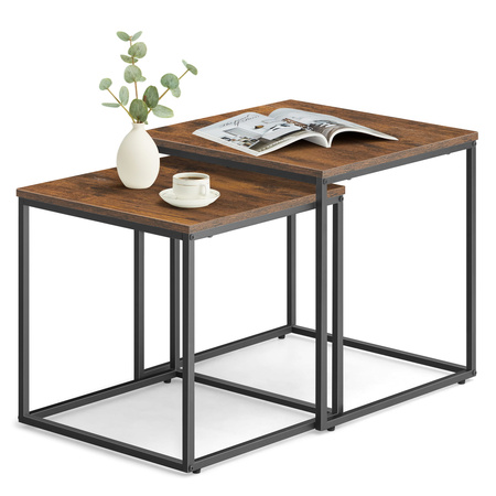 Kwadratowe stoliki kawowe (zestaw 2 sztuk) - Loftowe stoliki do salonu