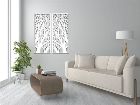DEKORACYJNY, AŻUROWY PANEL ŚCIENNY, OBRAZ 3D, DRZEWA PIONOWE, 42 x 105 cm, DYPTYK, BIAŁY
