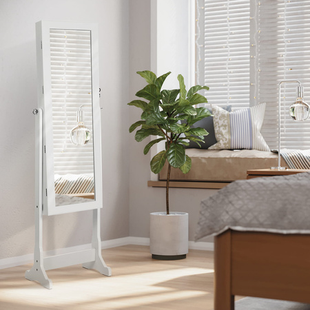 Stojąca biała szafka na biżuterię z lustrem - Lustro z szafką na biżuterię - SONGMICS JBC94W