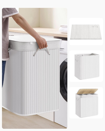 Biały bambusowy kosz na pranie 150l - 3 komorowy kosz na bieliznę - SONGMICS LCB091W01