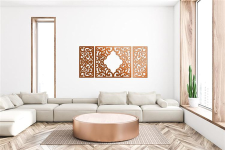 AŻUROWY TRYPTYK DEKORACYJNY, CLEMENTINE, DEKORACJA ŚCIENNA 3D, WŁOSKI STYL, ORNAMENT,75 x 160 cm, ZŁOTY