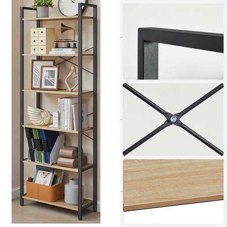 Rustykalny regał do salonu - Loftowa półka na książki (Dąb Sonoma) VASAGLE LLS062B11