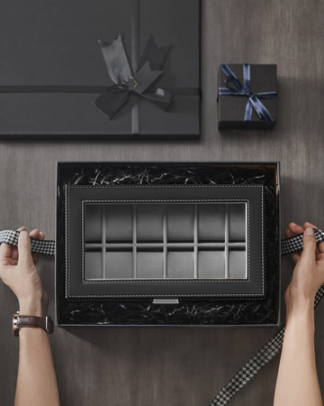 Czarne pudełko na zegarki z szufladą - Szkatułka na zegarki 12x - SONGMICS JWB012G01V1