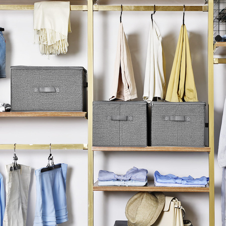 Pudełko tekstylne z pokrywą - Szary pojemnik tekstylny 3 sztuki - SONGMICS RYZB03G