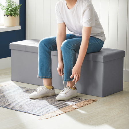 Szara pufa ze schowkiem 110cm - Duża, pikowana pufa do przechowywania SONGMICS LSF70GYV1