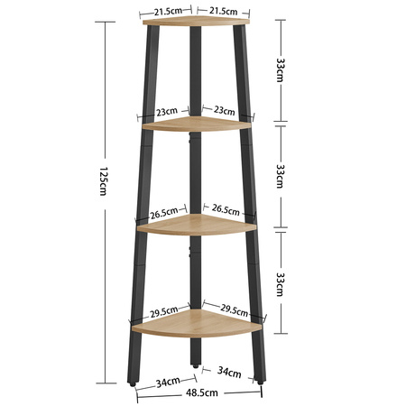 Narożny regał na książki - Industrialny regał do salonu (Dąb Sonoma) VASAGLE LLS034B11