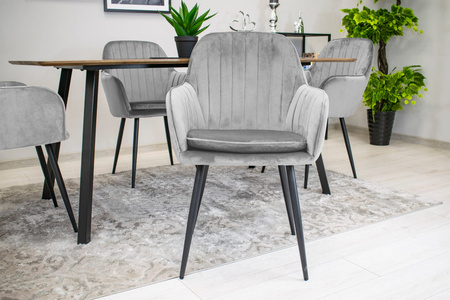 Szare tapicerowane krzesła z podłokietnikami do jadalni LUGO - Fotele do jadalni (2 sztuki)