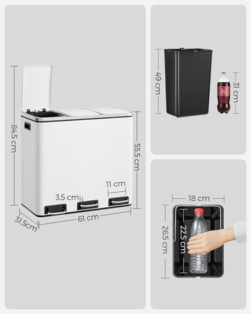 Kosz do segregacji śmieci - Duży biały kosz na śmieci - SONGMICS LTB54WT