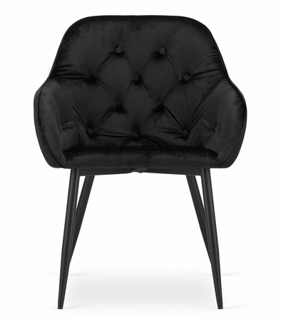 Czarne krzesła welurowe FORIO - Tapicerowane krzesła z podłokietnikami do jadalni (zestaw 2)