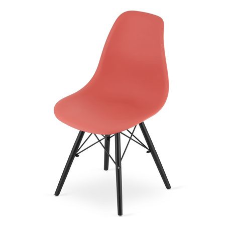 Krzesło OSAKA z tworzywa - Malinowe, lekko czerwone krzesło kuchenne na czarnych nogach