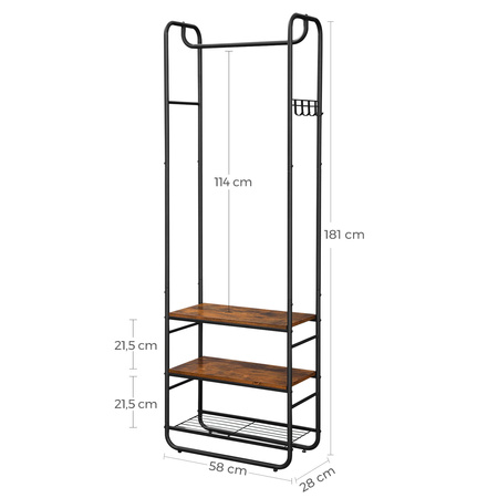 Stojący wieszak na ubrania z półkami - Garderoba stojąca, rustykalny stojak VASAGLE HSR81BX
