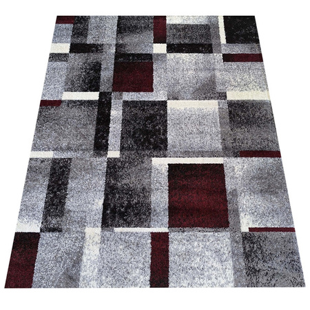 Nowoczesny dywan geometryczny szary z czerwonymi elementami OTTO 09 - 200x290 cm