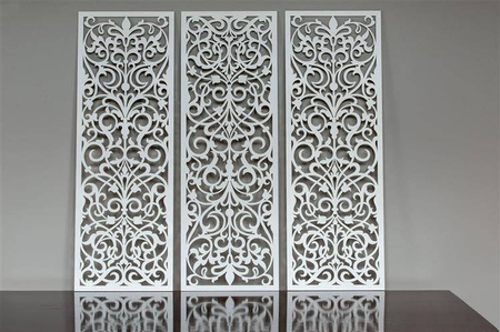 AŻUROWY TRYPTYK DEKORACYJNY, ALESSANDRIA, VINTAGE, RETRO, PANELE AŻUROWE, ORNAMENT, DEKORACJA ŚCIENNA 3D, BIAŁY